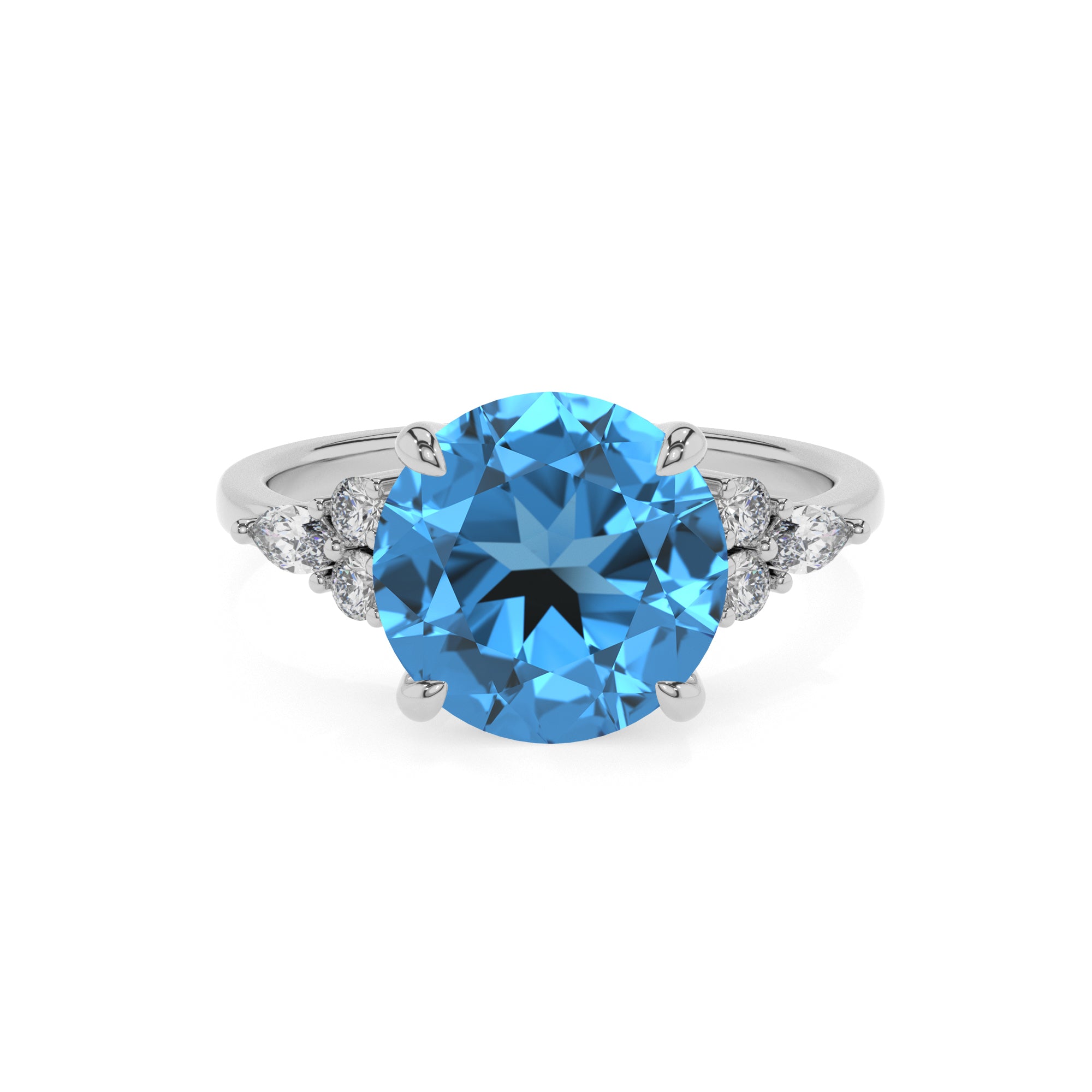 natural swiss blue topaz round solitaire engagement ring