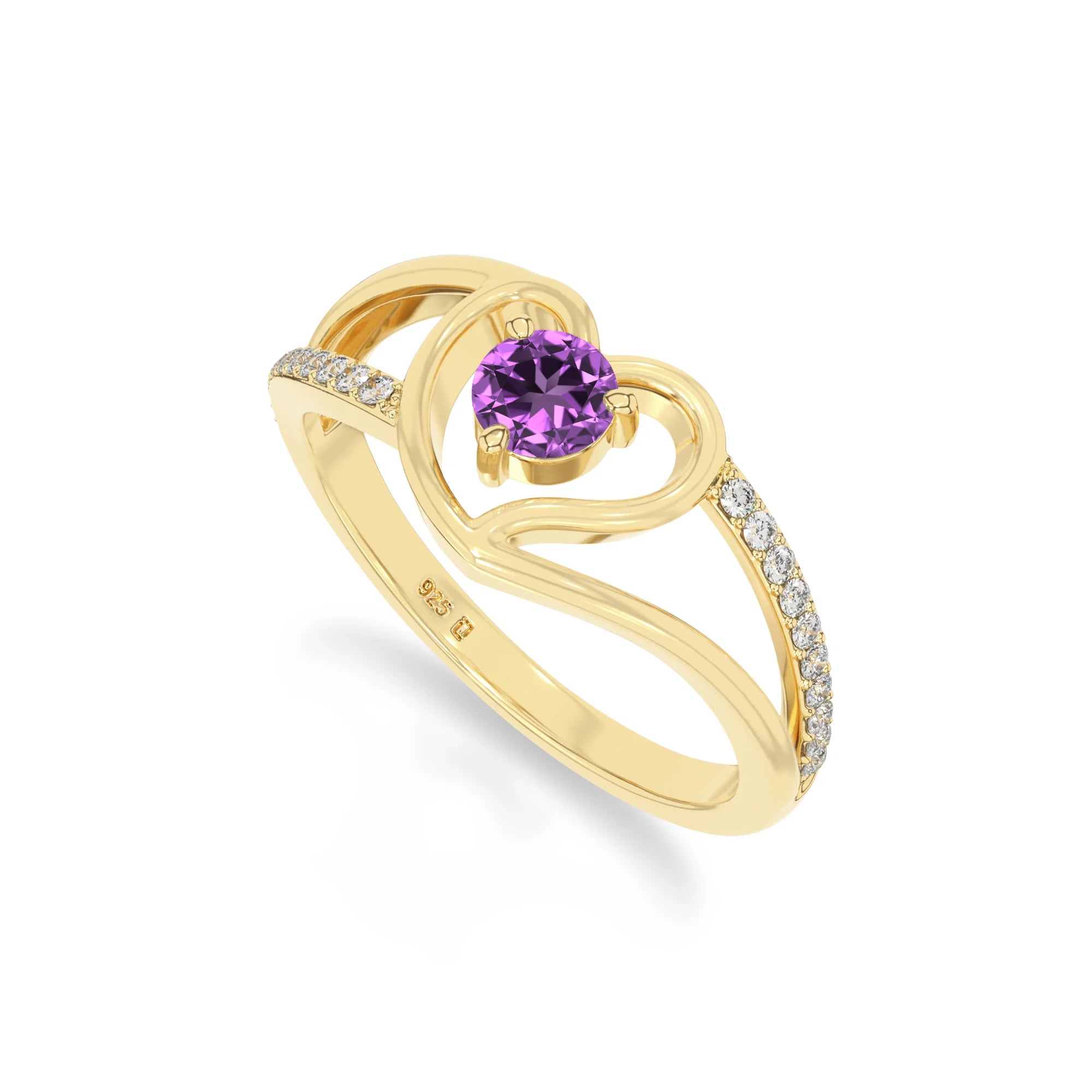 natural amethyst heart promise rings in yellow gold vermeil