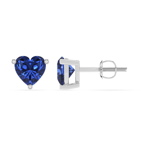 lab grown blue sapphire heart stud earrings 