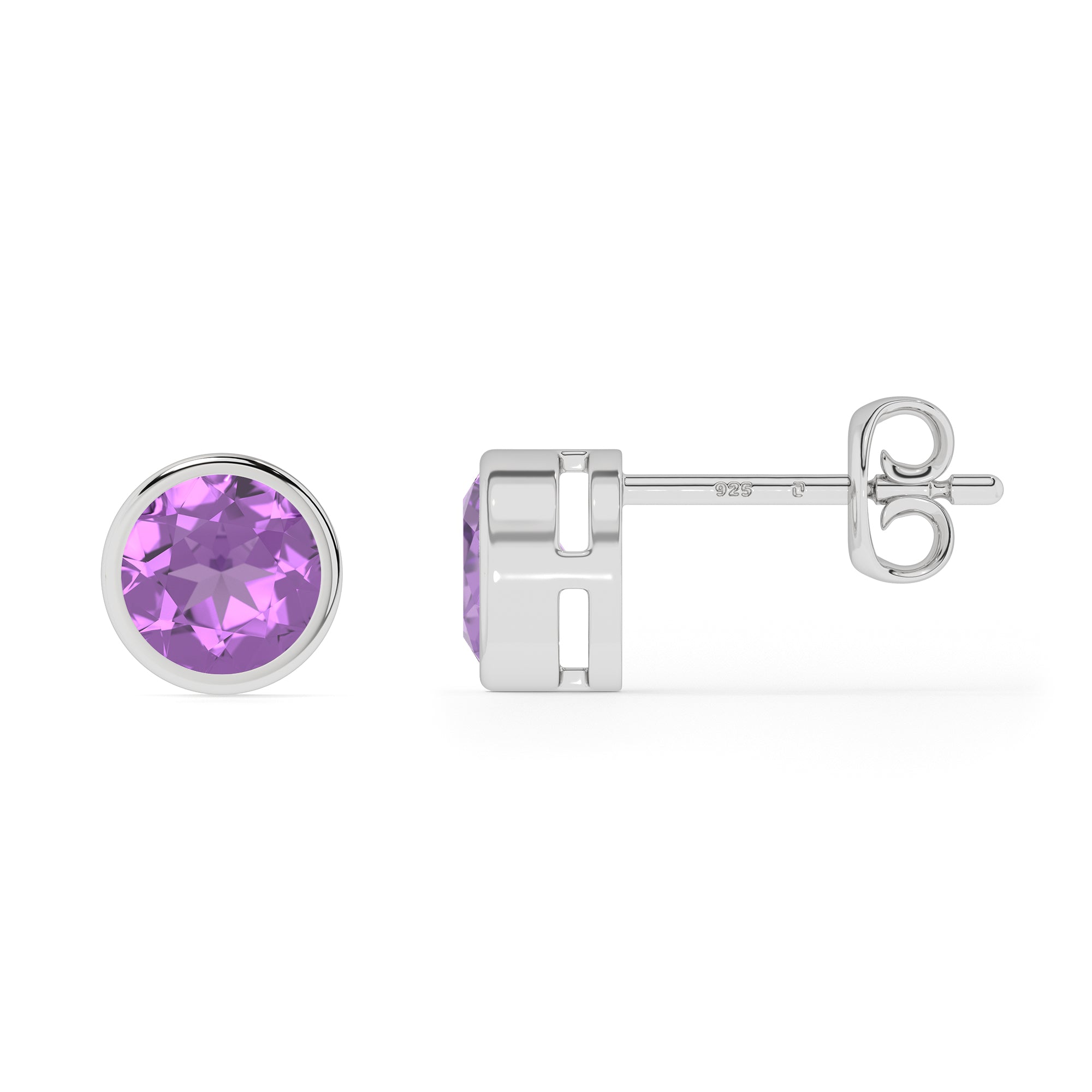 natural amethyst round shape stud earrings