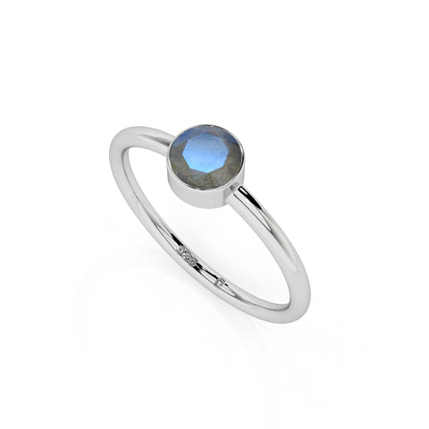 labradorite round cut stackable bezel-set ring