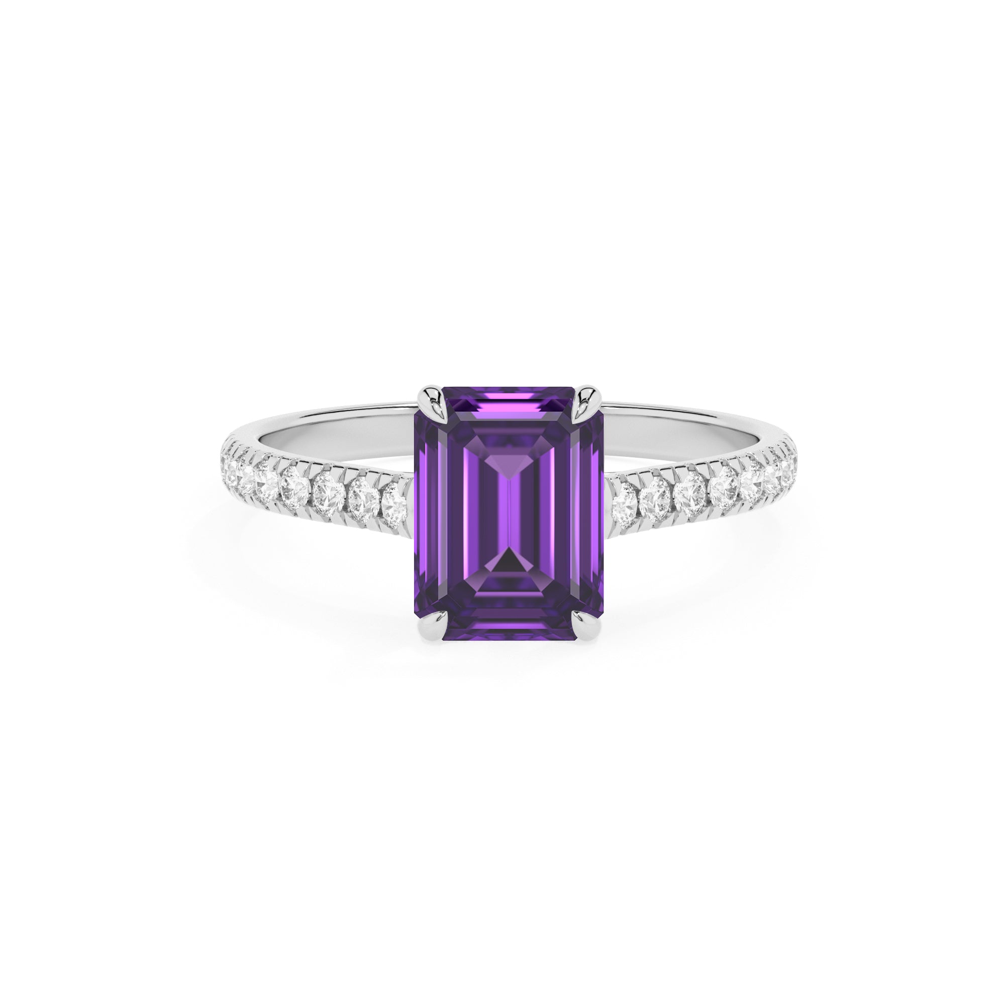 lab grown amethyst emerald half eterity solitaire engagement ring