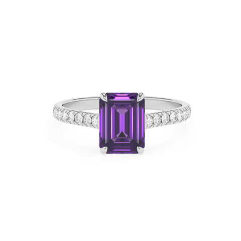 lab grown amethyst emerald half eterity solitaire engagement ring