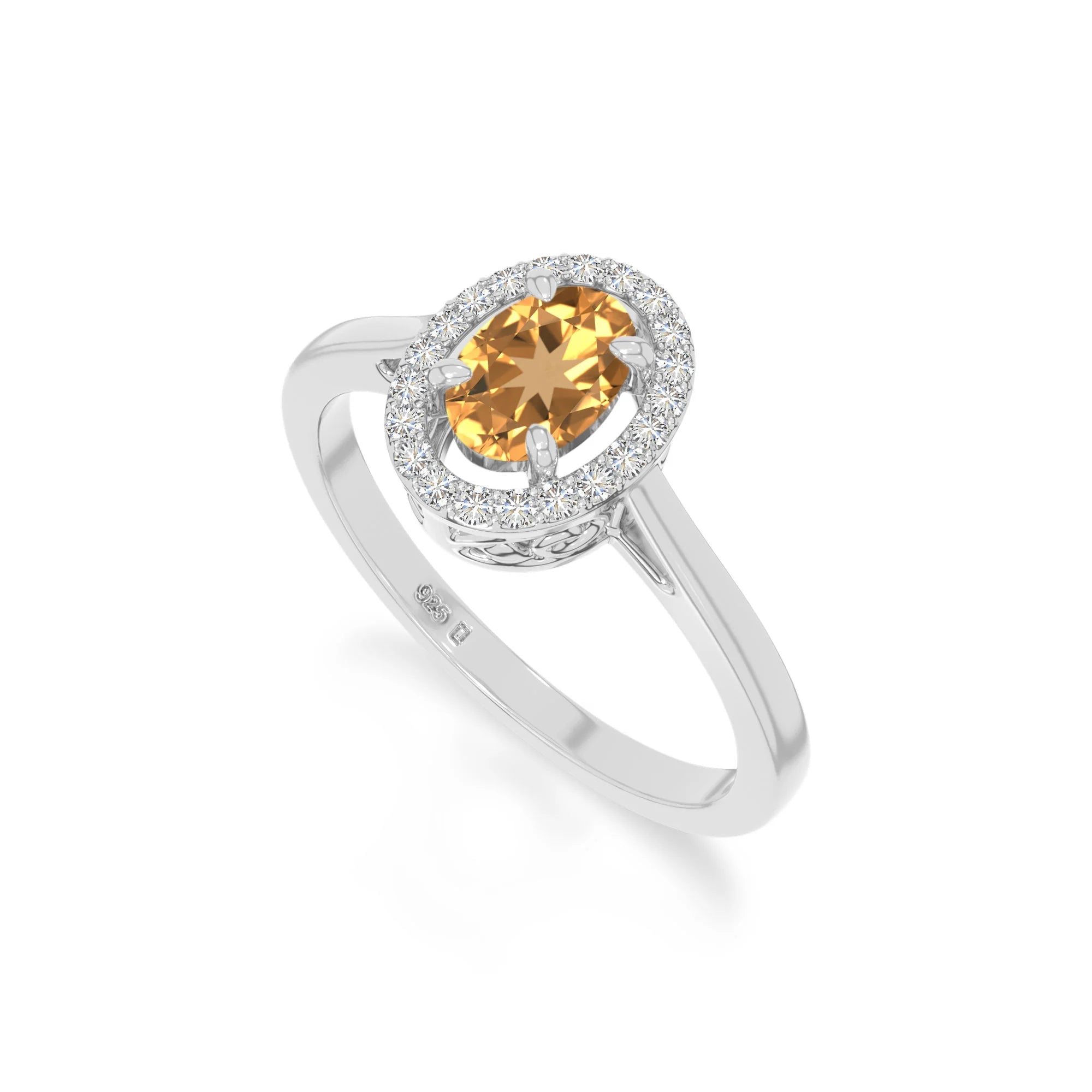natural citrine solitaire halo engagement rings in sterling silver 