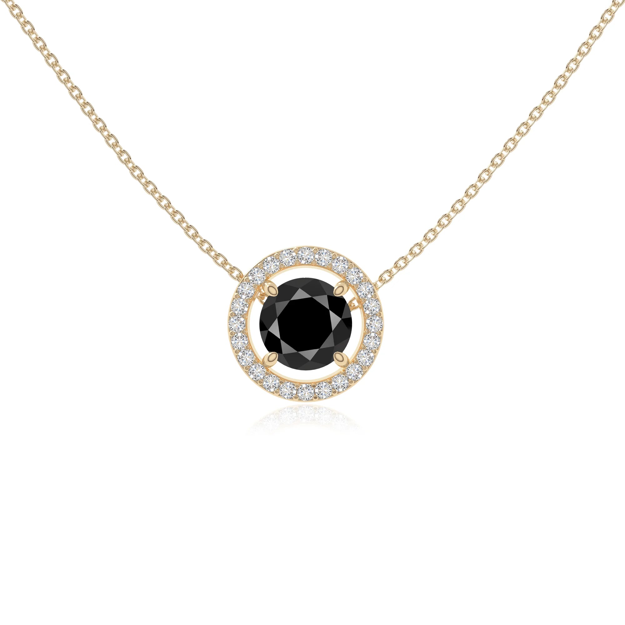 natural black-onyx solitaire halo necklaces in yellow gold vermeil 