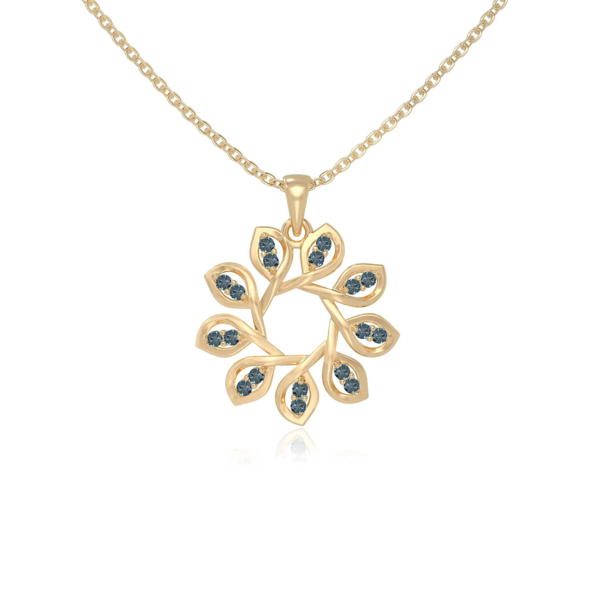 natural london-blue-topaz flower necklaces in yellow gold vermeil 