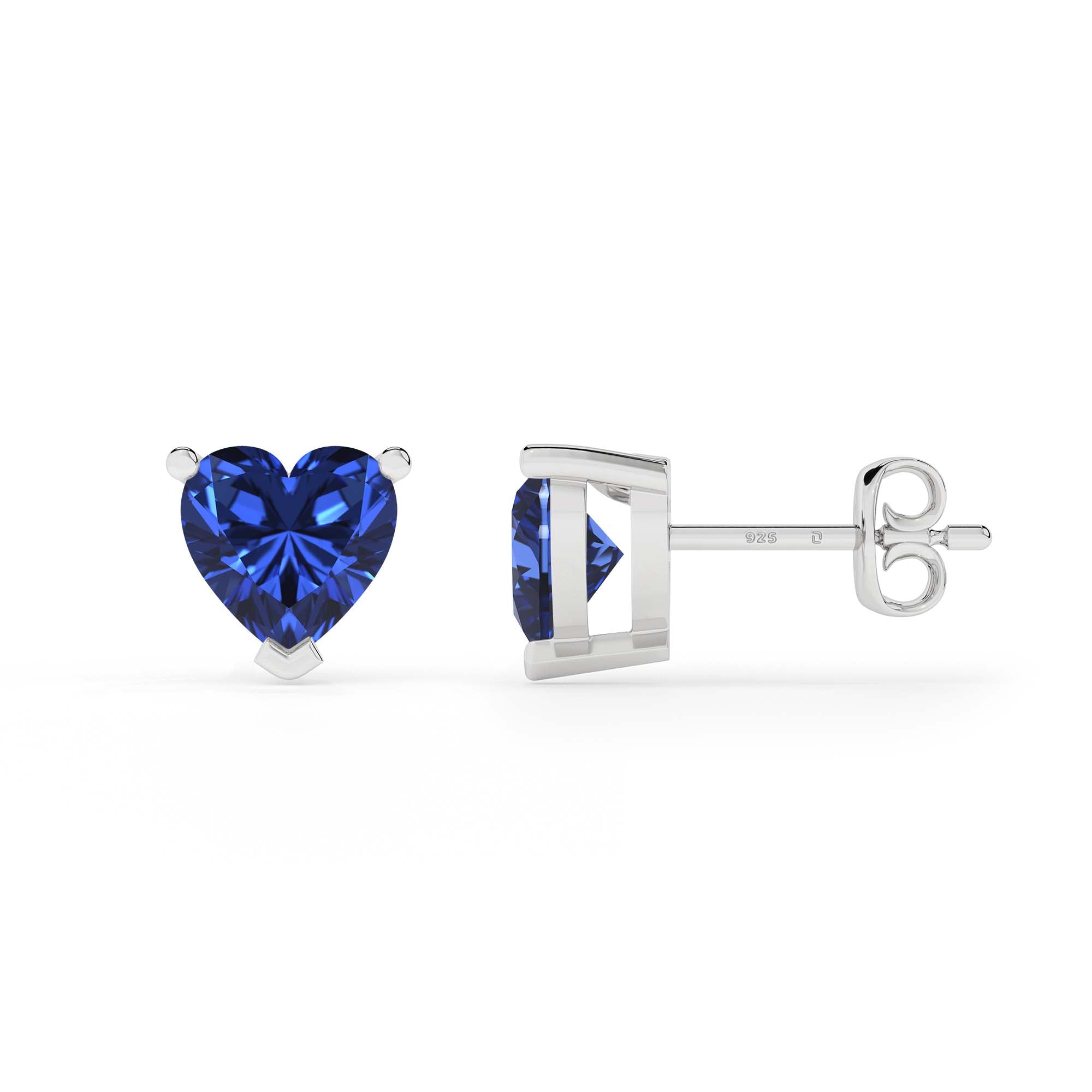 lab grown blue sapphire heart stud earrings 