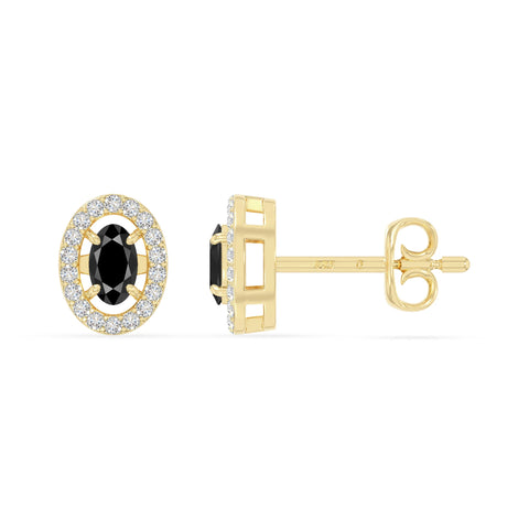 natural black-onyx halo stud earrings in yellow gold vermeil 