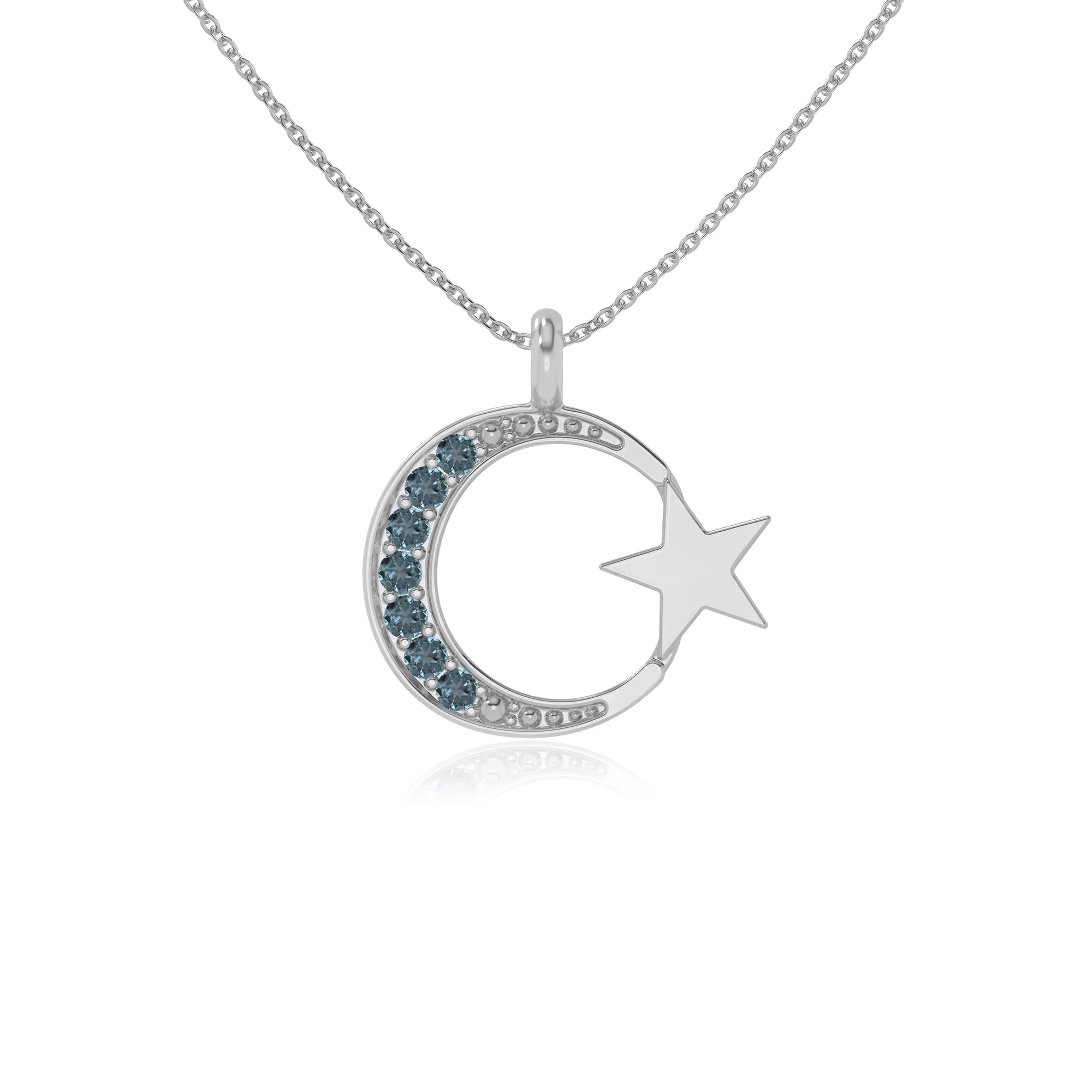 natural london-blue-topaz moon & star necklaces in sterling silver 