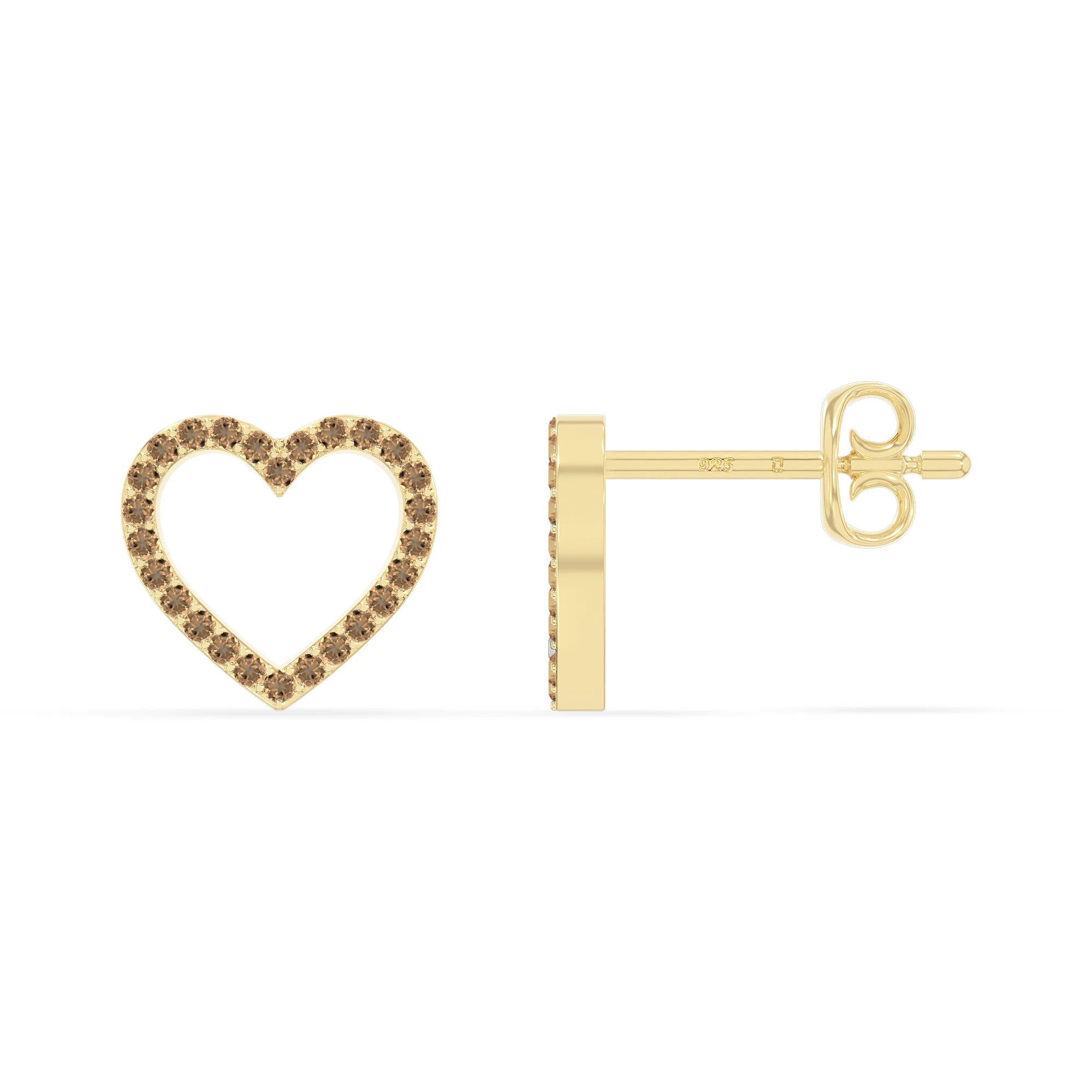 natural citrine heart stud earrings in yellow gold vermeil 