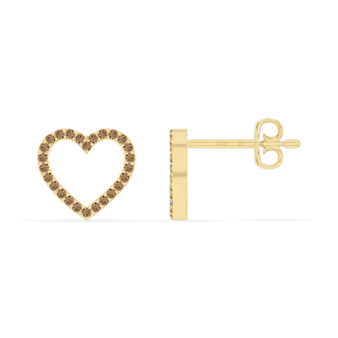 natural citrine heart stud earrings in yellow gold vermeil 
