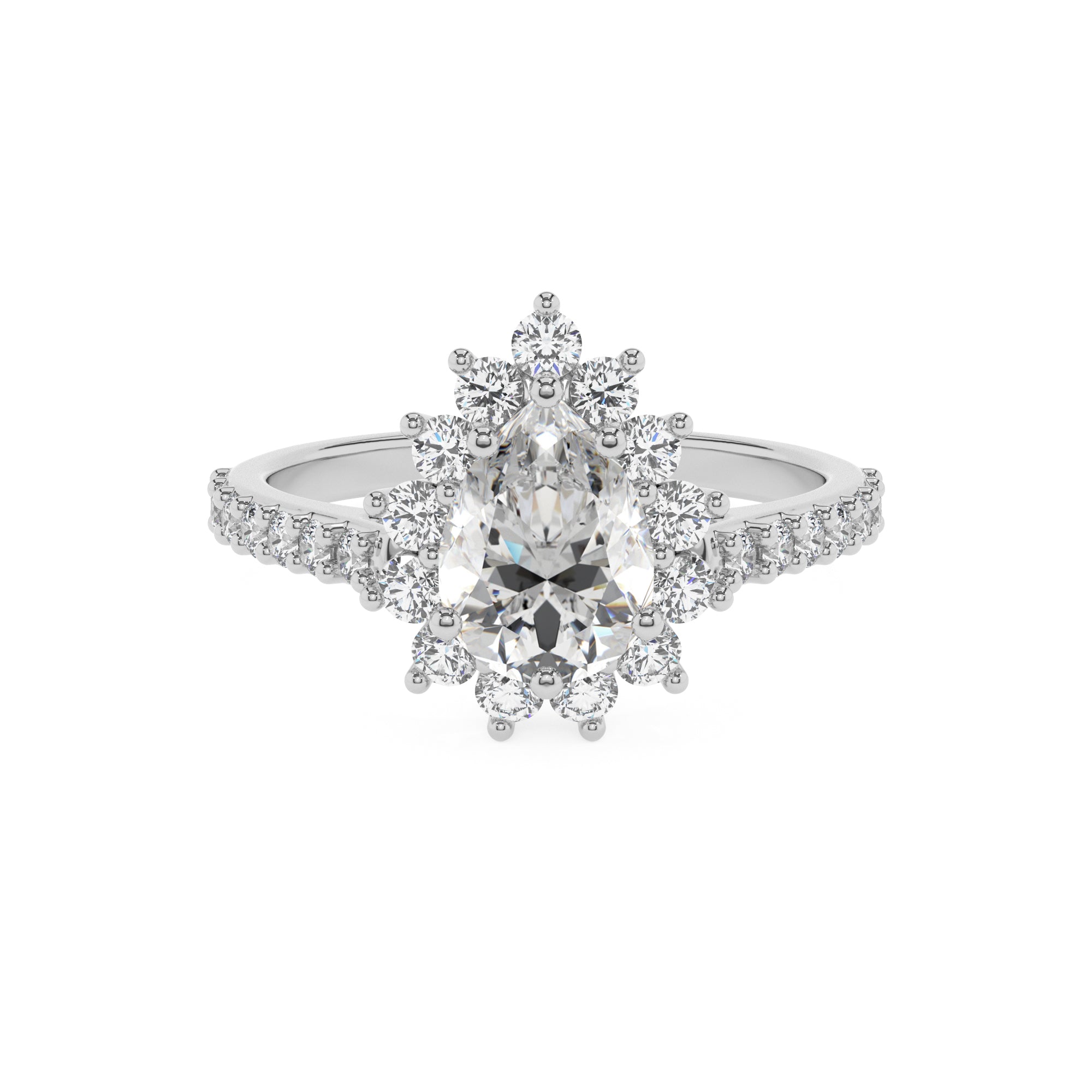 lab-grown moissanite pear half eterity halo solitaire engagement ring