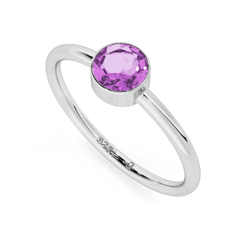 amethyst round cut stackable bezel-set ring