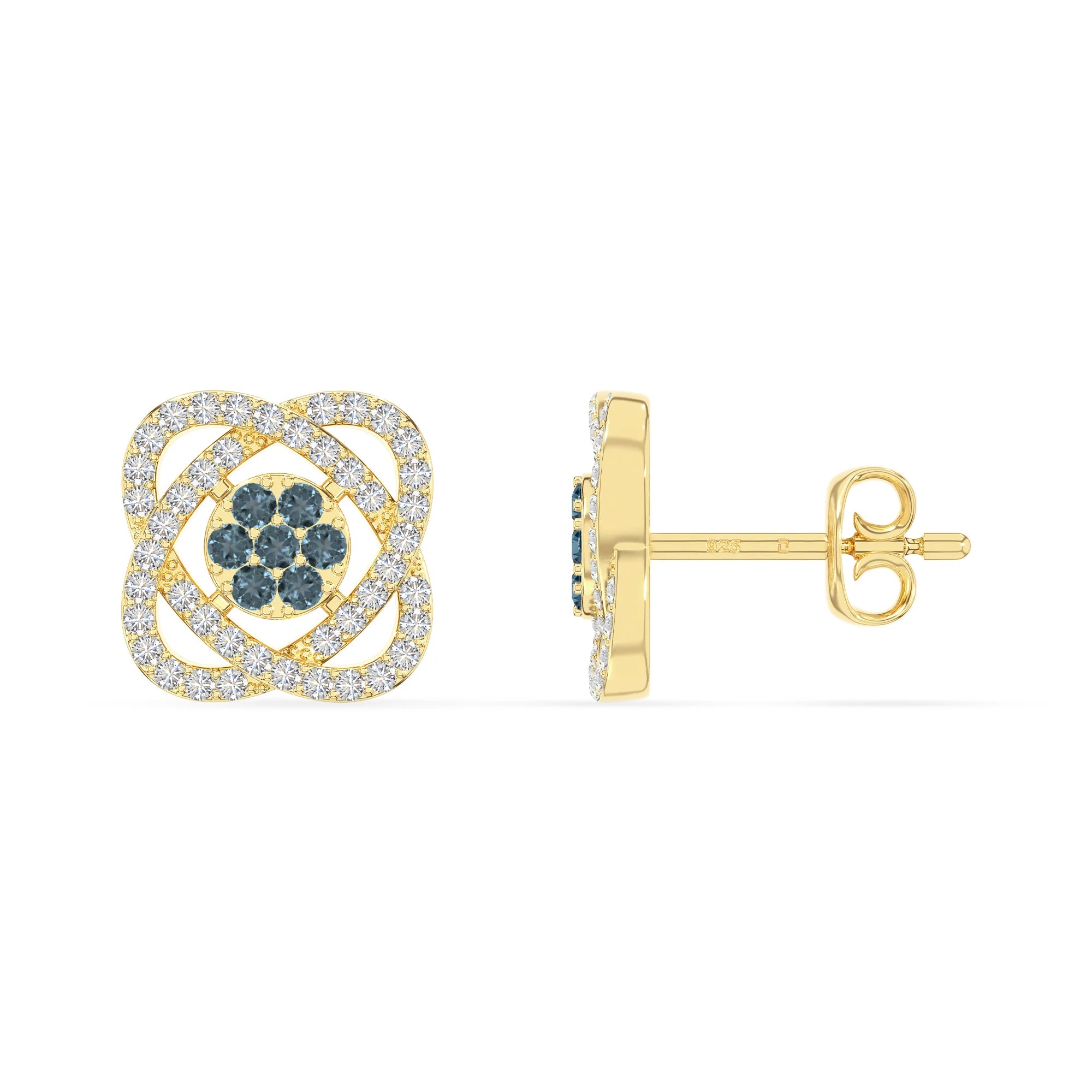 natural london-blue-topaz inner power stud earrings in yellow gold vermeil 