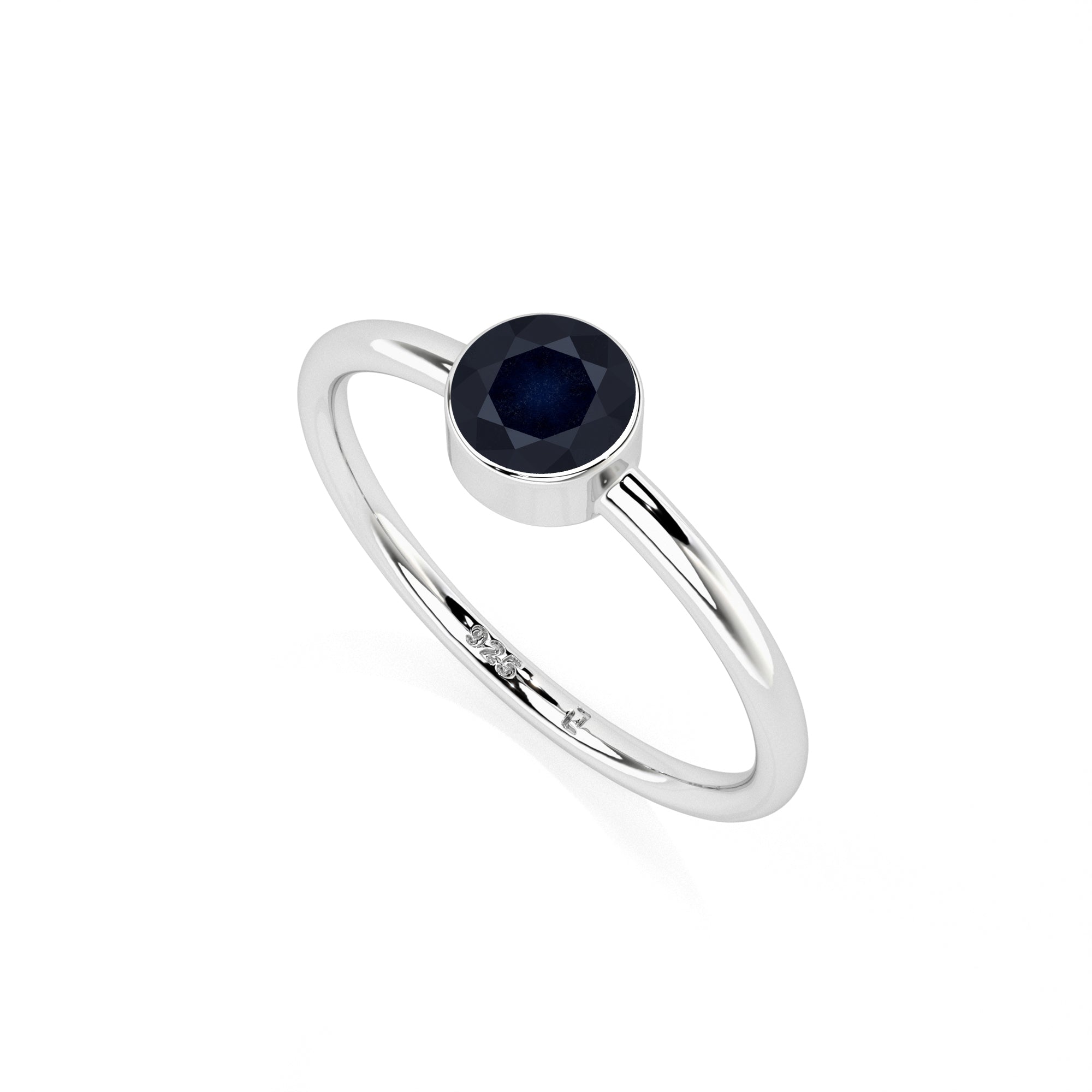 blue sapphire round cut stackable bezel-set ring