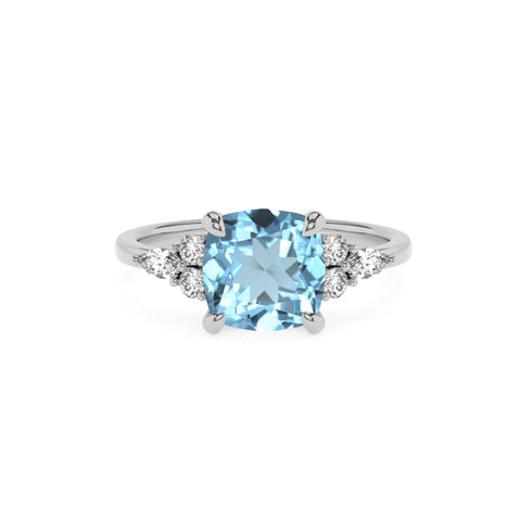 lab grown aquamarine cushion solitaire engagement ring