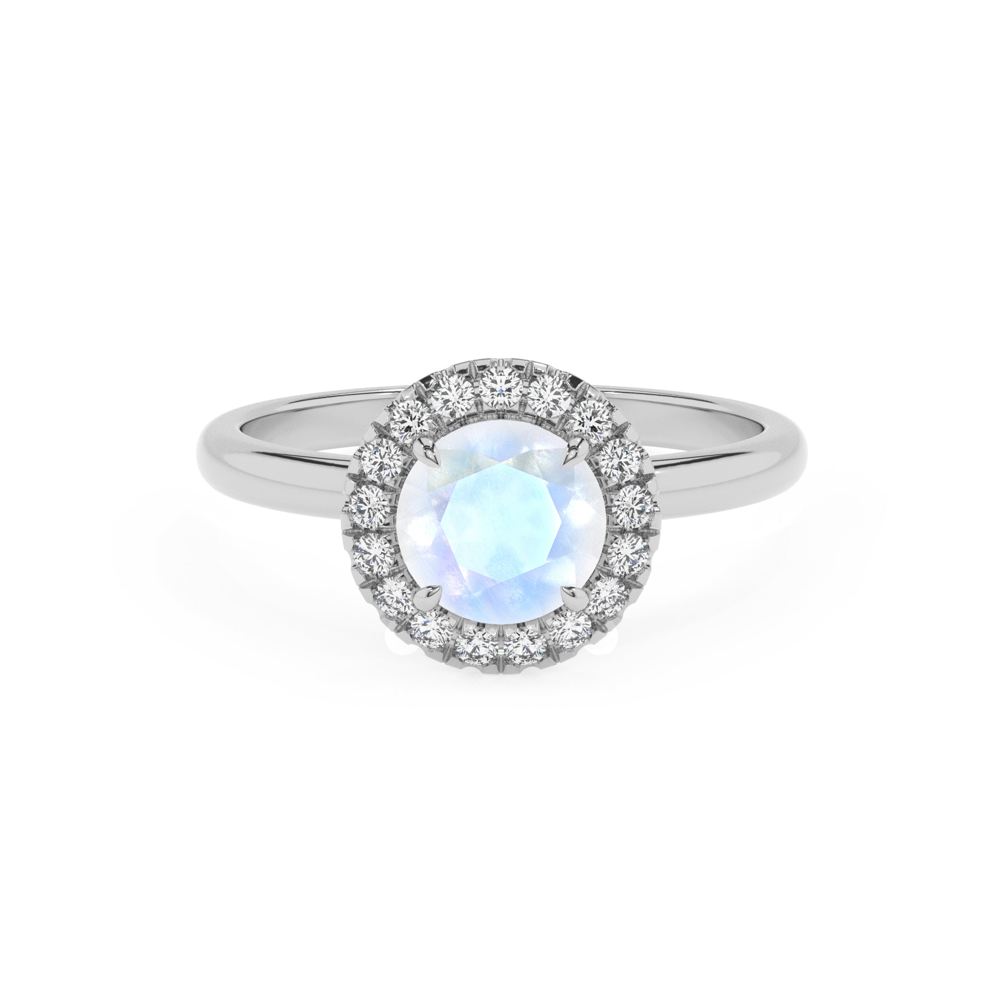 natural rainbow-moonstone round halo solitaire engagement ring