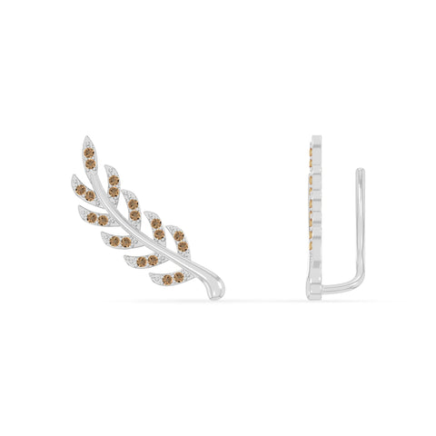 natural citrine leaf climber earrings in sterling silver 