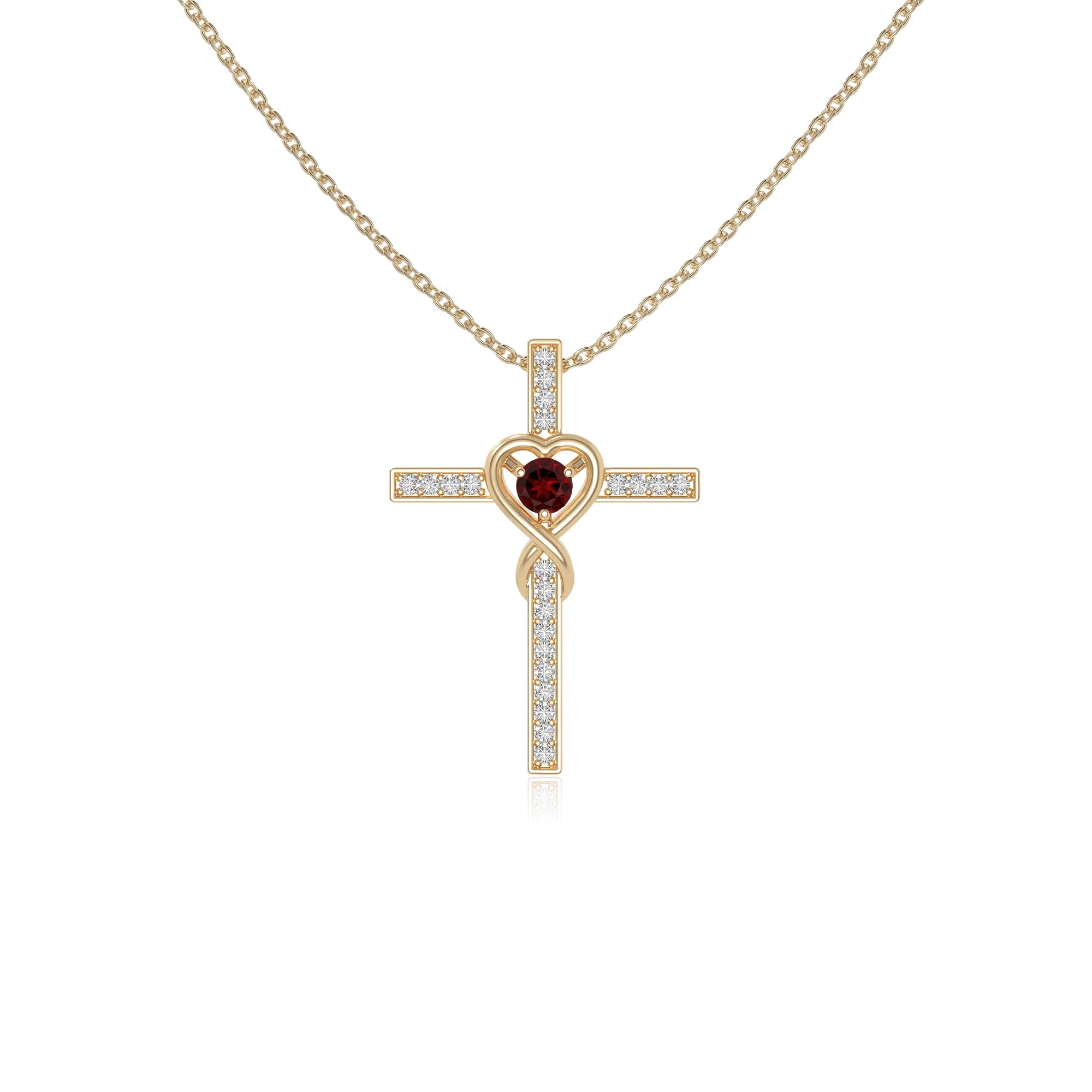 natural garnet infinity cross necklaces in yellow gold vermeil 
