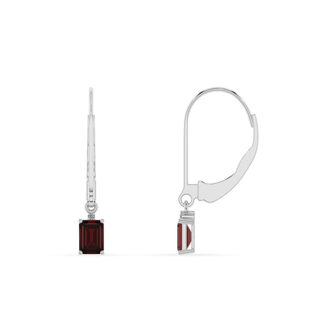 natural garnet emerald cut dangle earrings with moissanite 