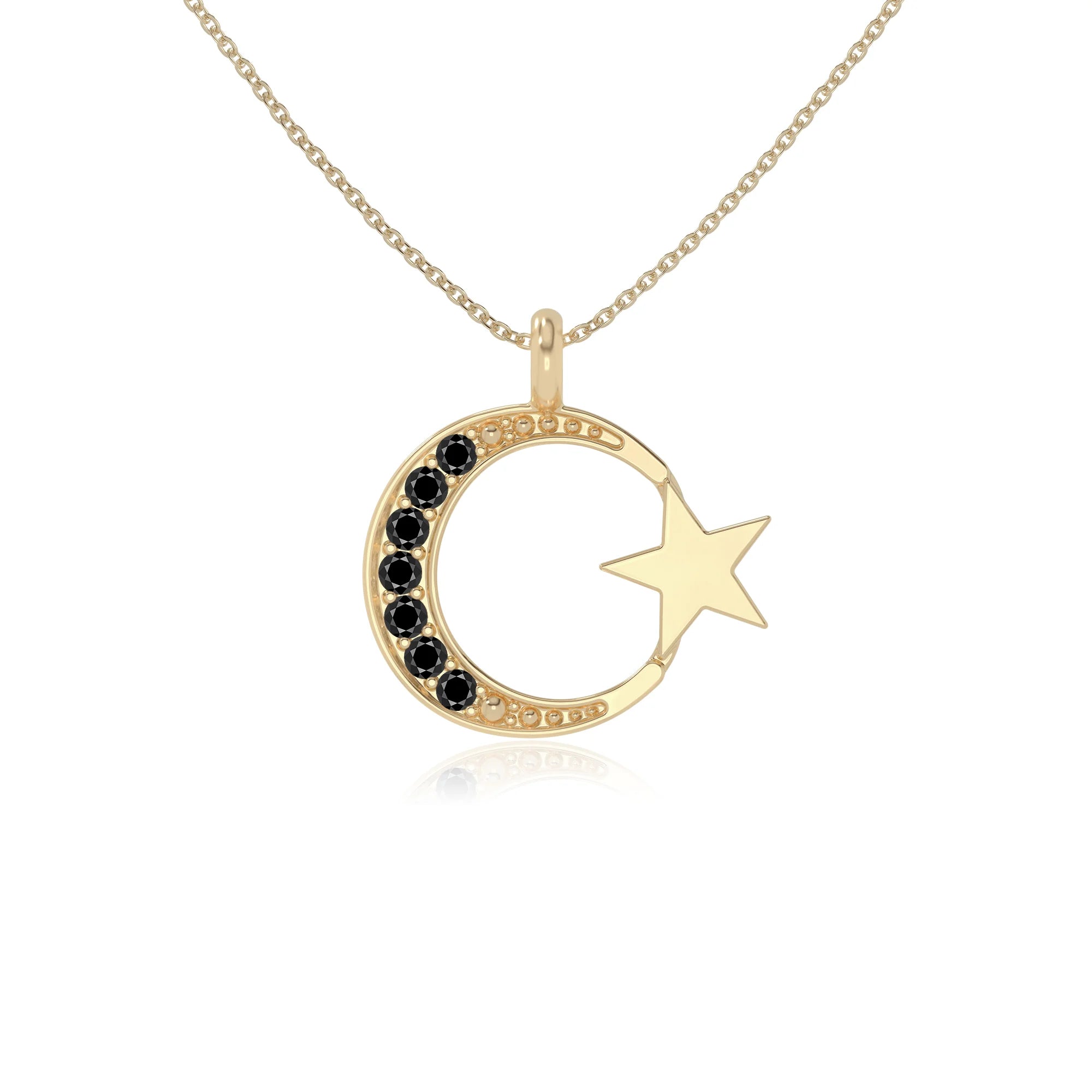 natural black-onyx moon & star necklaces in yellow gold vermeil 