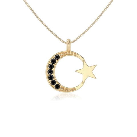 natural black-onyx moon & star necklaces in yellow gold vermeil 