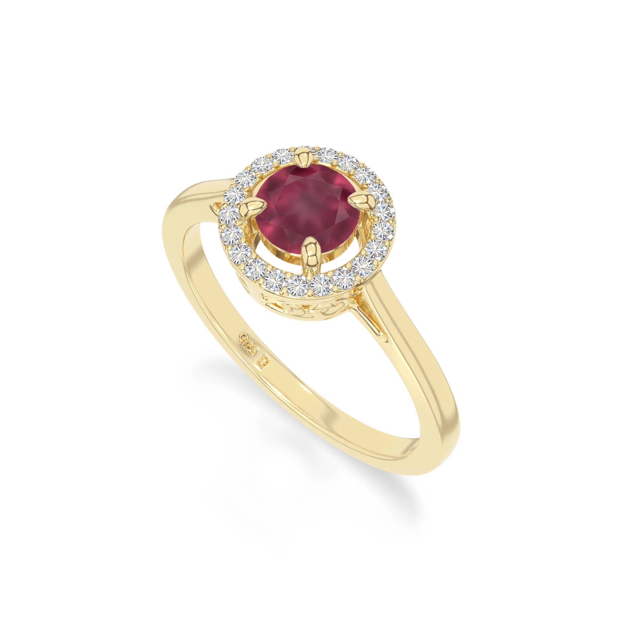 natural ruby solitaire halo engagement rings in yellow gold vermeil