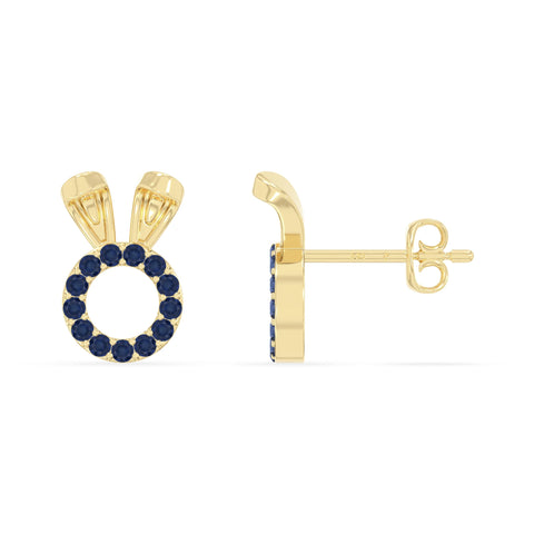 natural blue-sapphire bunny-rabit stud earrings in yellow gold vermeil 