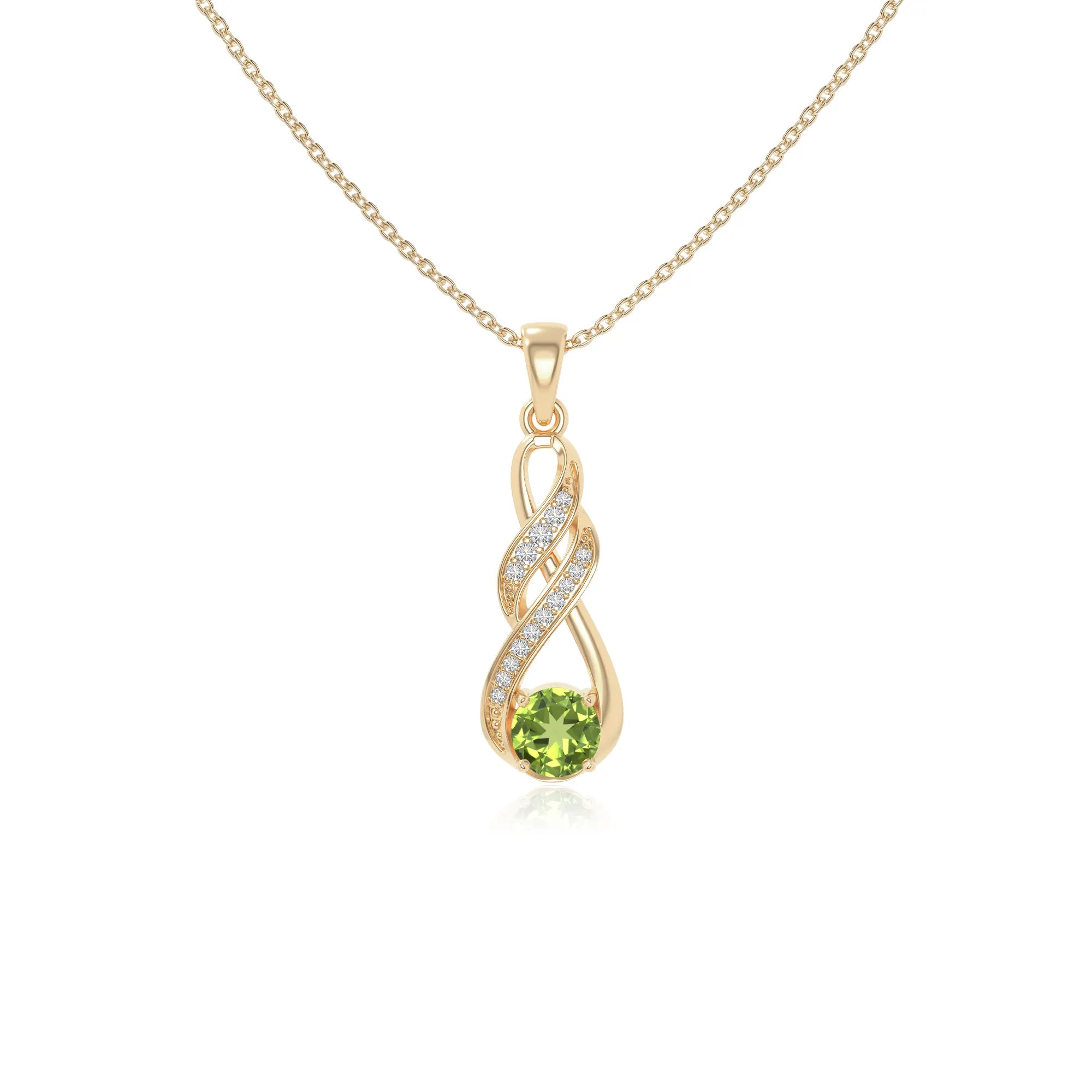 peridot infinity necklaces in yellow gold vermeil 