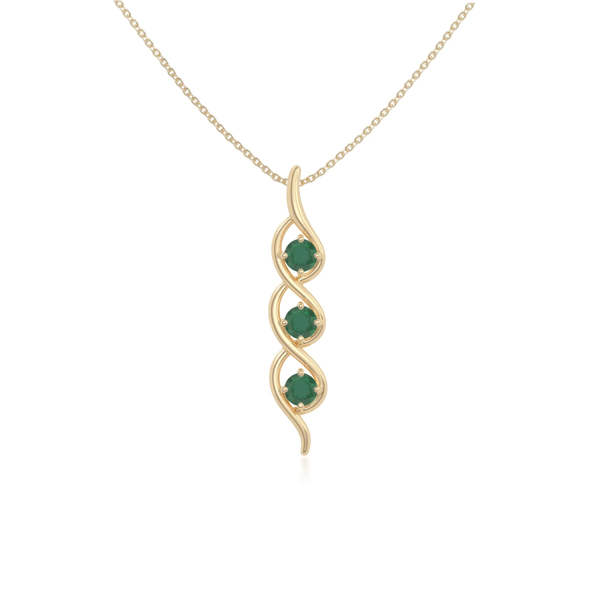 natural emerald 3 stone helix necklaces in yellow gold vermeil 