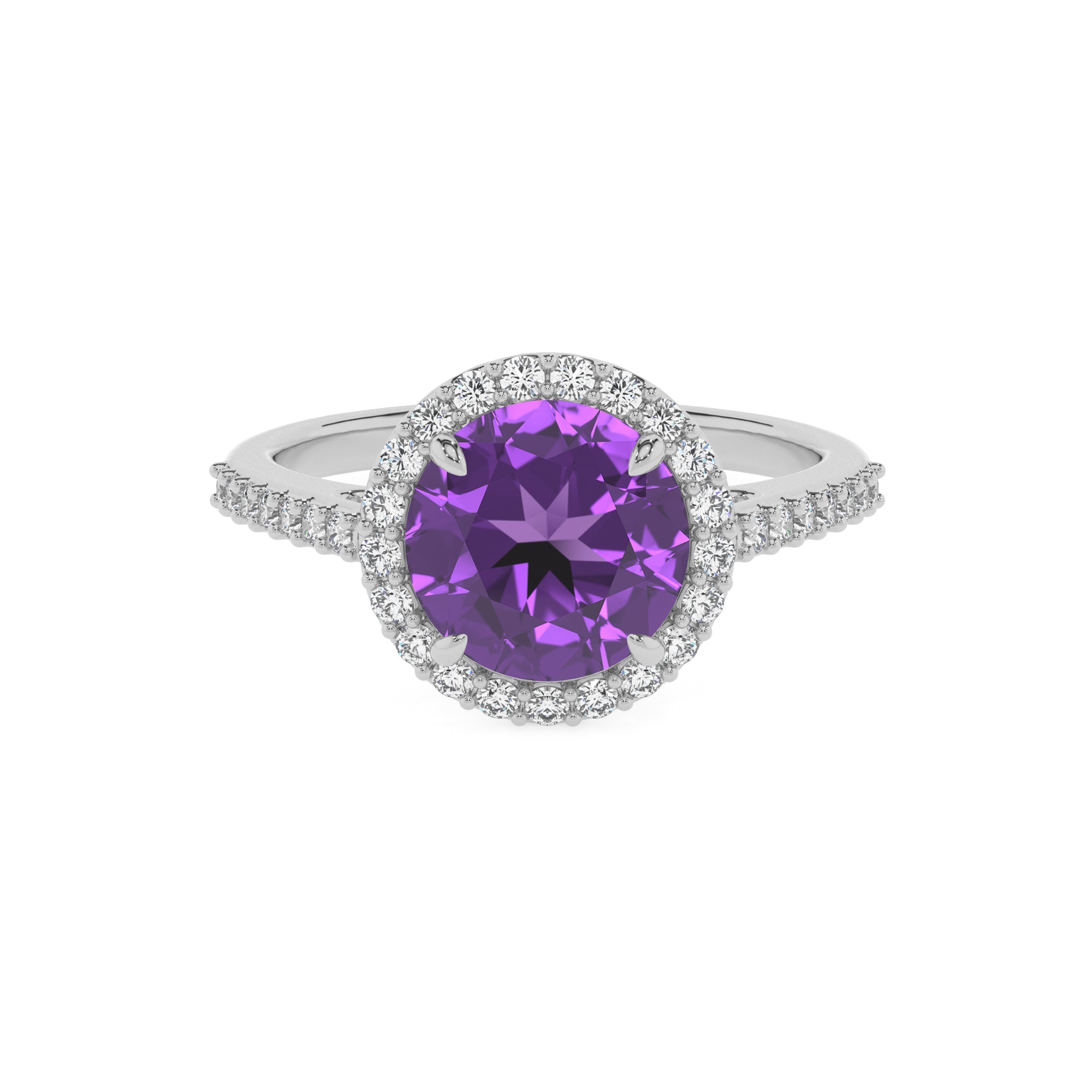 lab grown amethyst round half eterity halo solitaire engagement ring