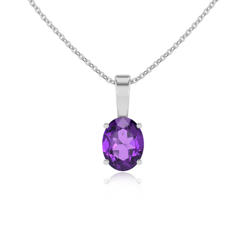 lab grown amethyst oval shape solitaire pendant necklace