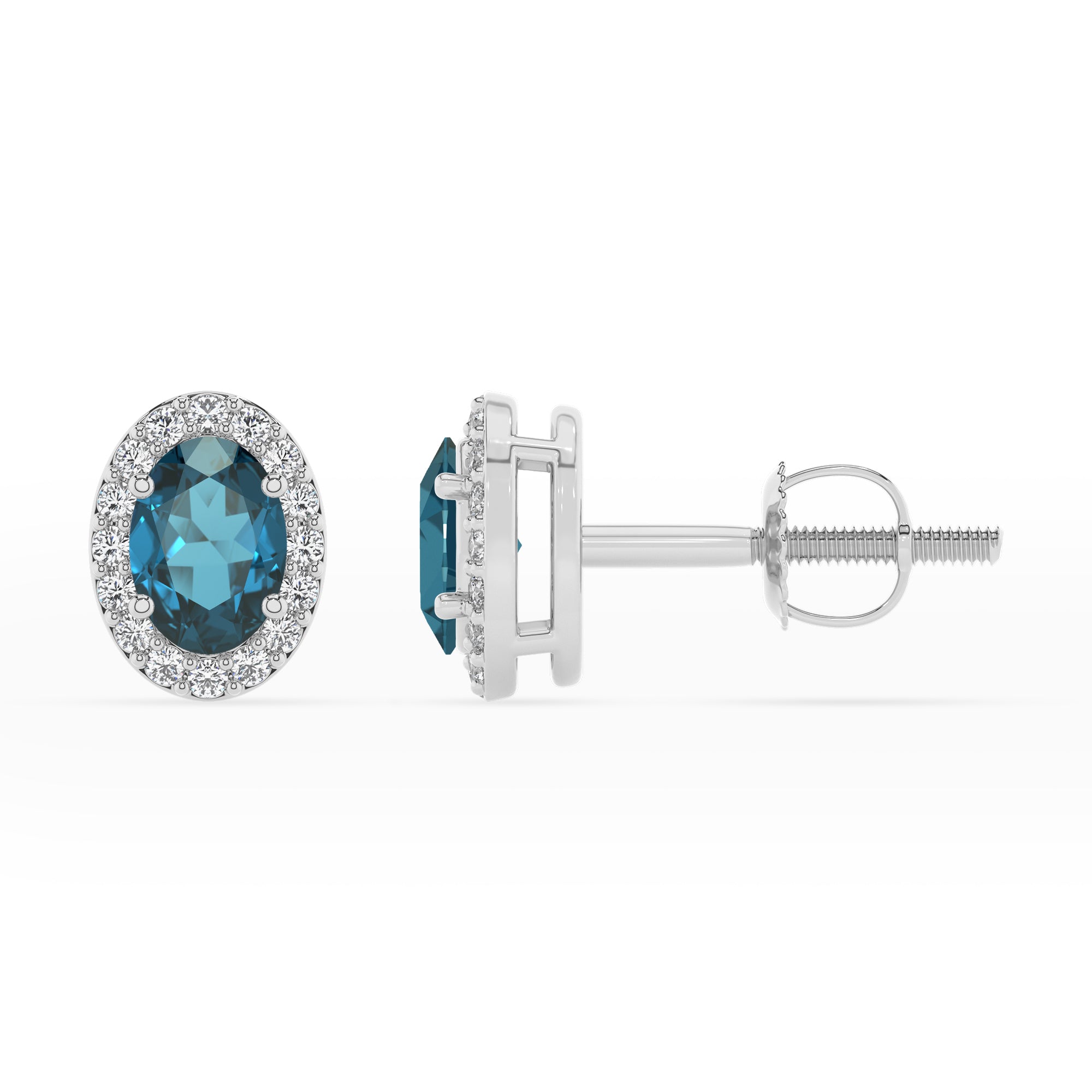 natural london blue topaz oval stud earrings with moissanite 