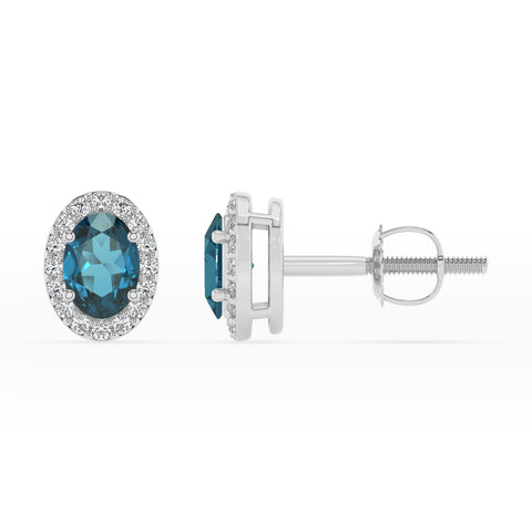 natural london blue topaz oval stud earrings with moissanite 