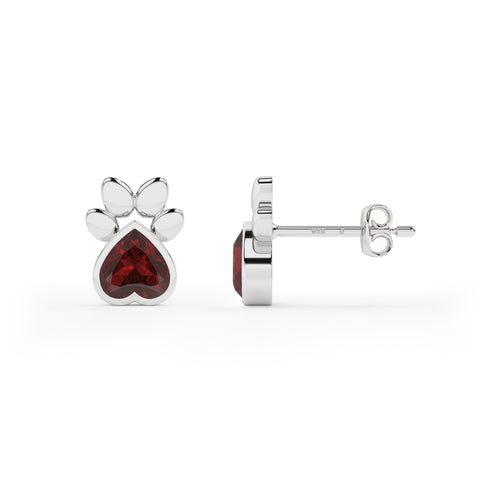 natural red garnet heart shape stud earrings