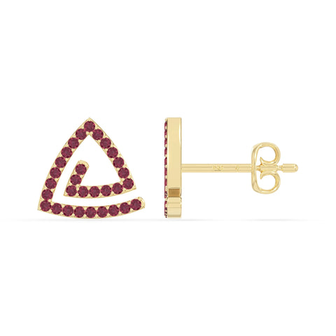 natural ruby triangle stud earrings in yellow gold vermeil 