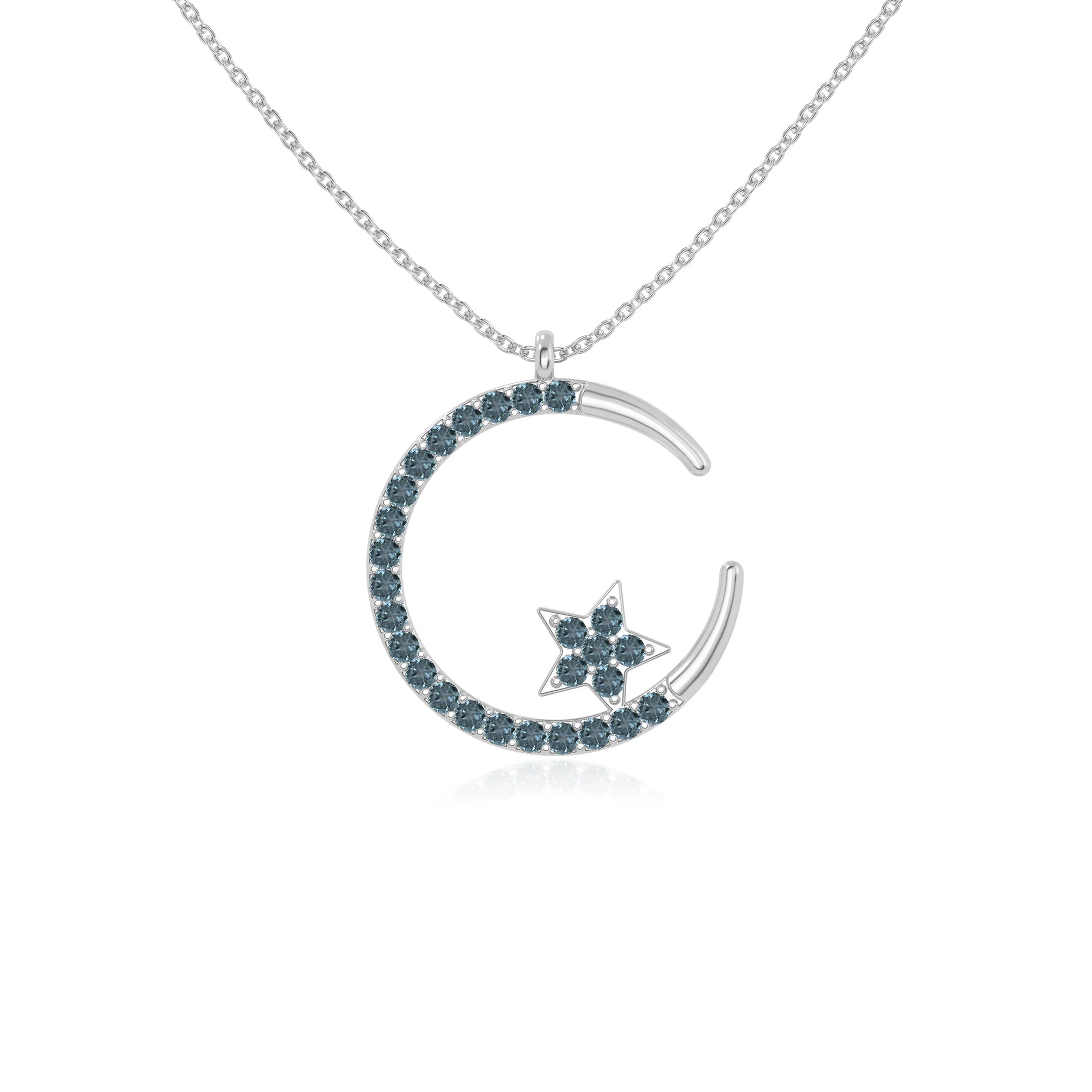 natural london-blue-topaz moon & star necklaces in sterling silver 