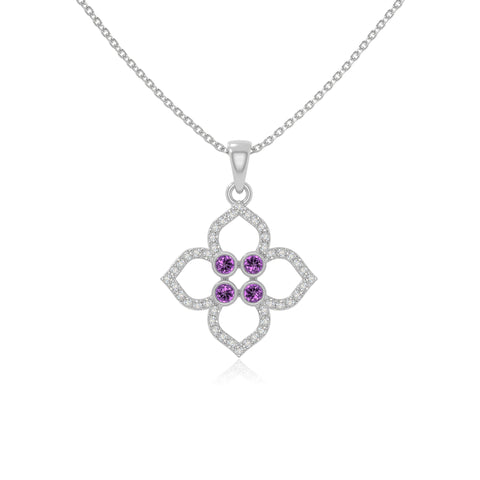 natural amethyst 4 petal flower necklaces in sterling silver 