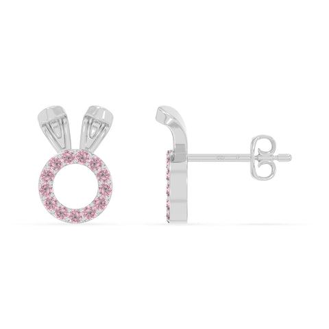 natural pink-tourmaline bunny-rabit stud earrings in sterling silver 