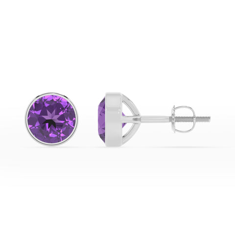 lab grown amethyst round stud earrings 