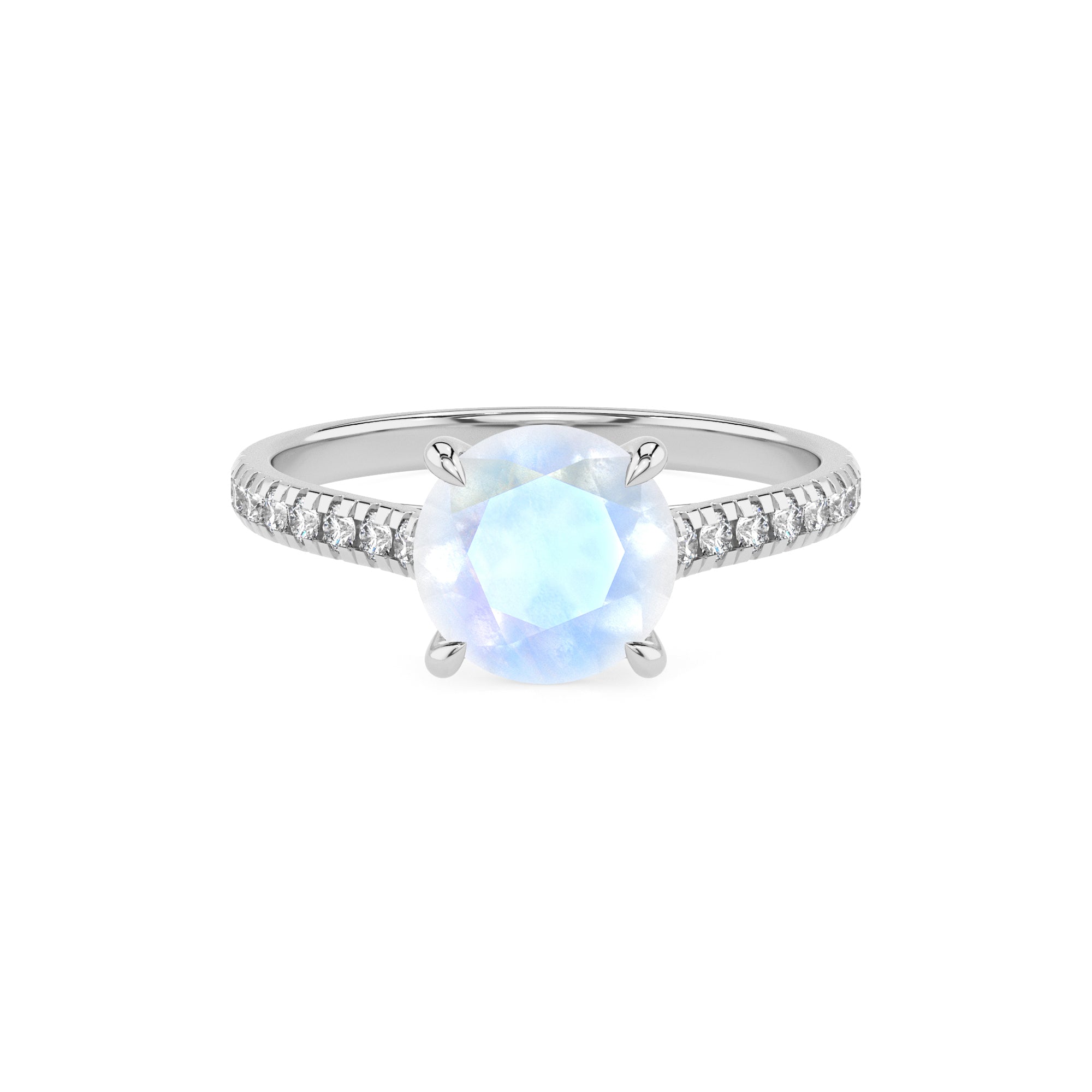 natural rainbow-moonstone round half eterity solitaire engagement ring