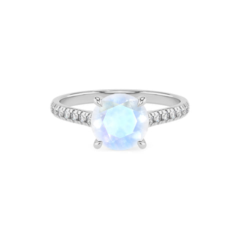 natural rainbow-moonstone round half eterity solitaire engagement ring