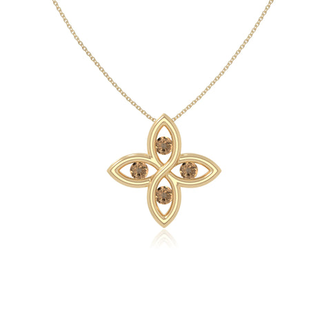 natural citrine 4 petal flower necklaces in yellow gold vermeil 