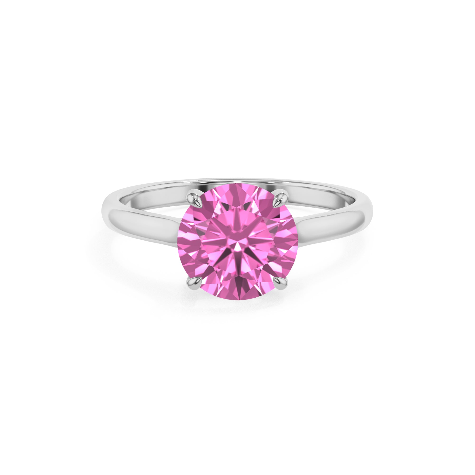 lab grown pink sapphire round solitaire engagement ring