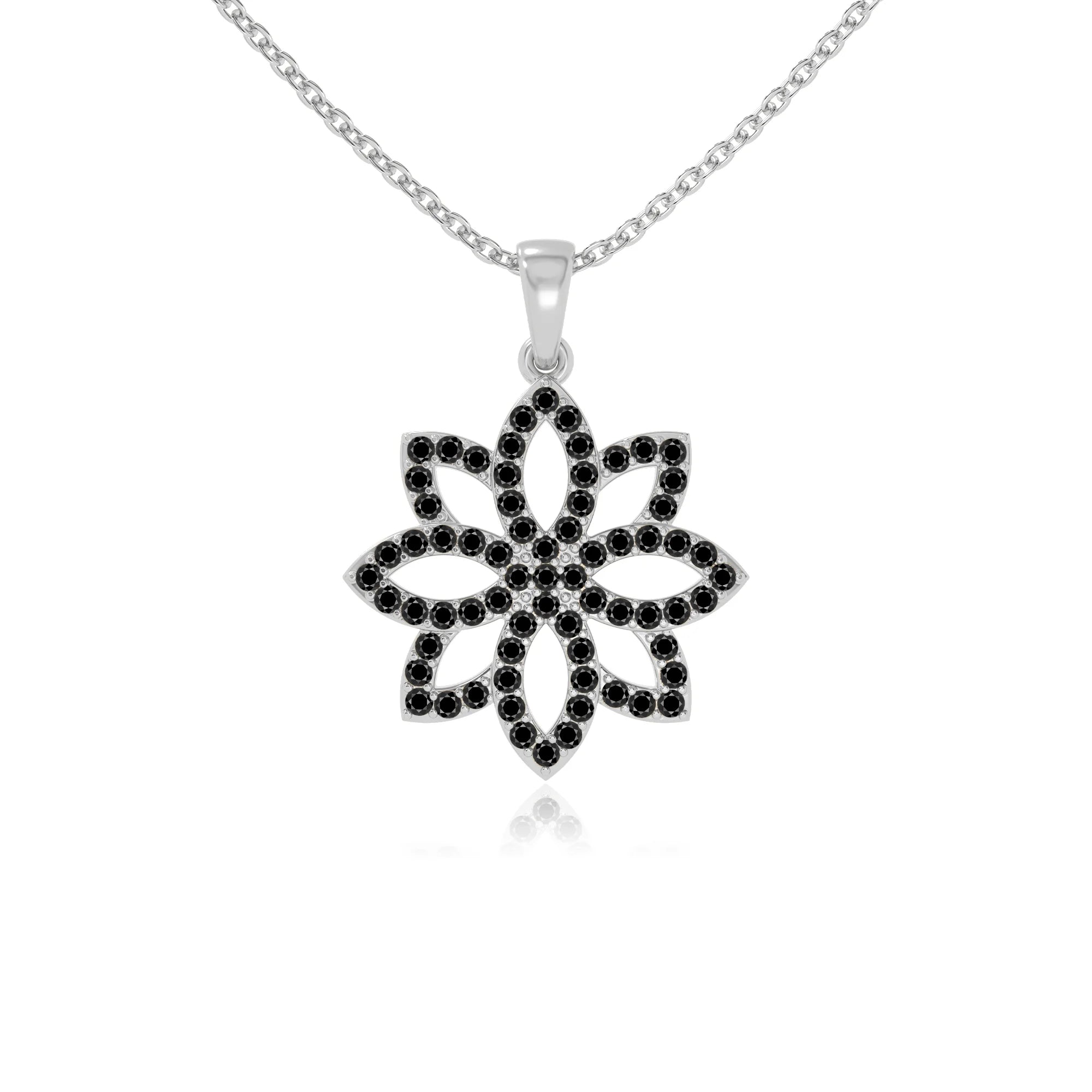 natural black-onyx flower necklaces in sterling silver 
