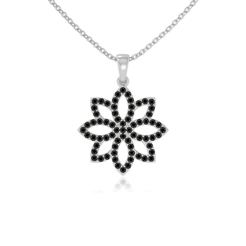 natural black-onyx flower necklaces in sterling silver 