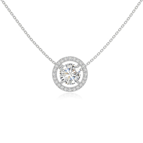 moissanite solitaire halo necklaces in sterling silver 