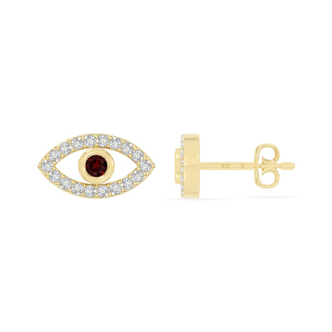 natural garnet evil eye stud earrings in yellow gold vermeil 