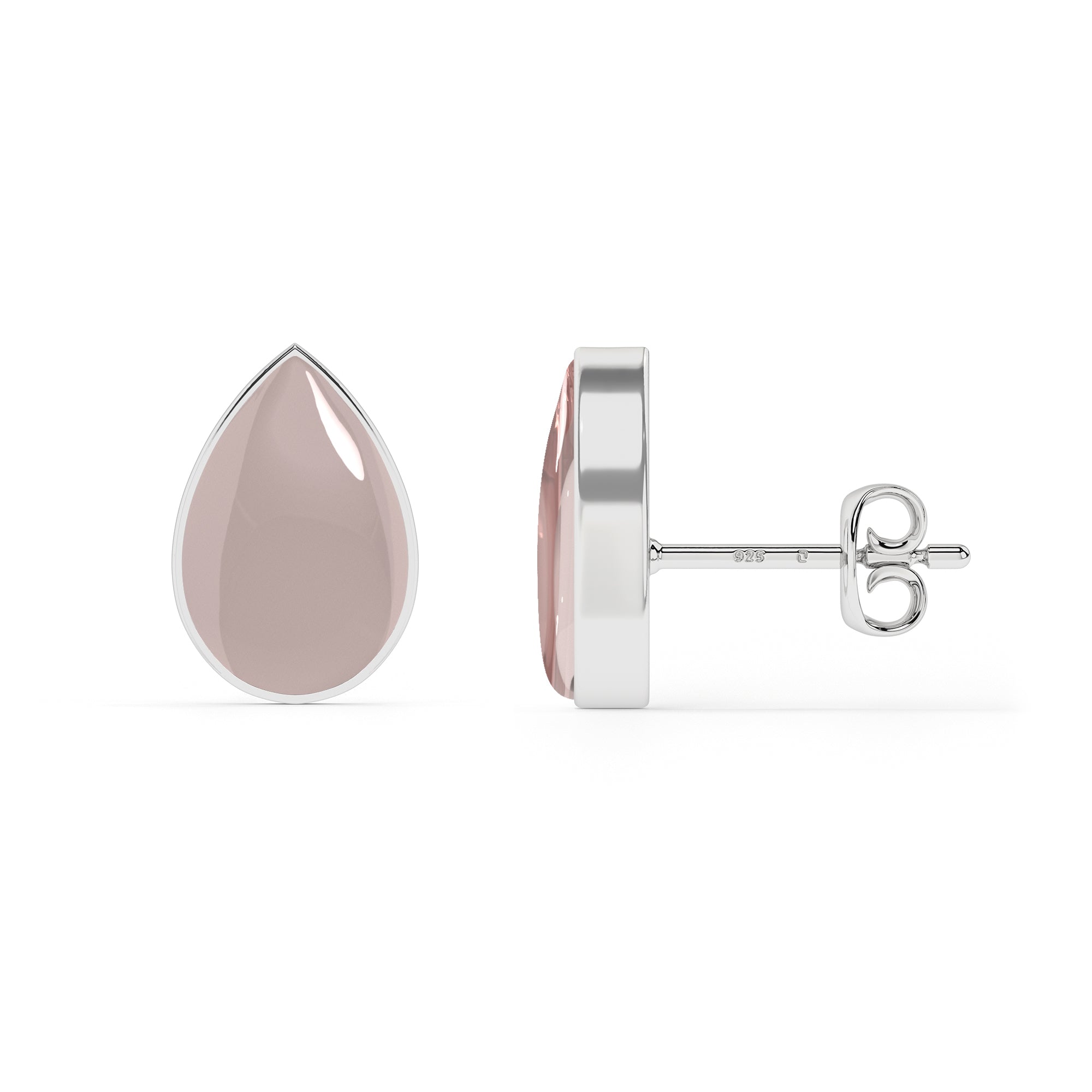 natural rose quartz pear shape stud earrings