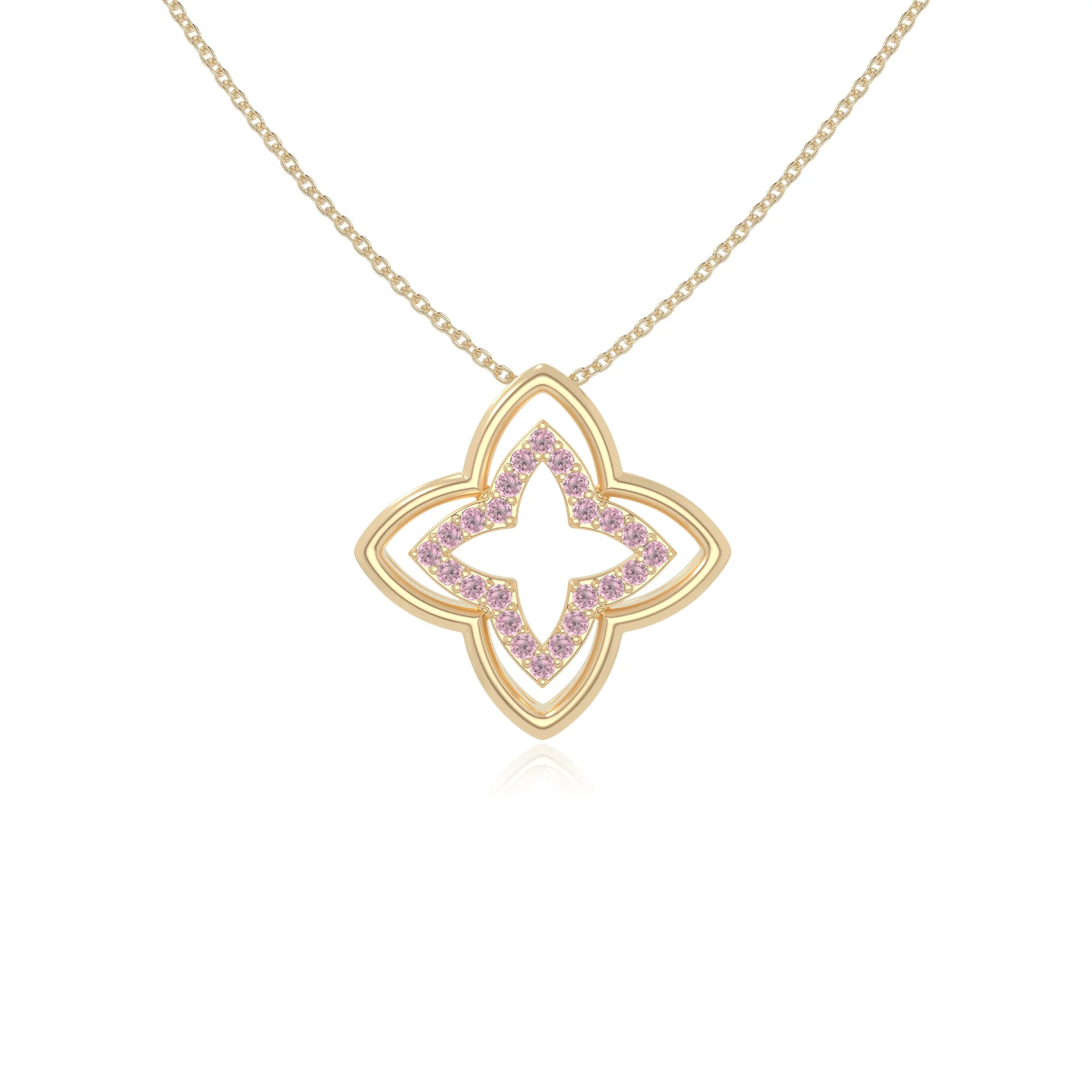 natural pink-tourmaline 4 petal flower necklaces in yellow gold vermeil 